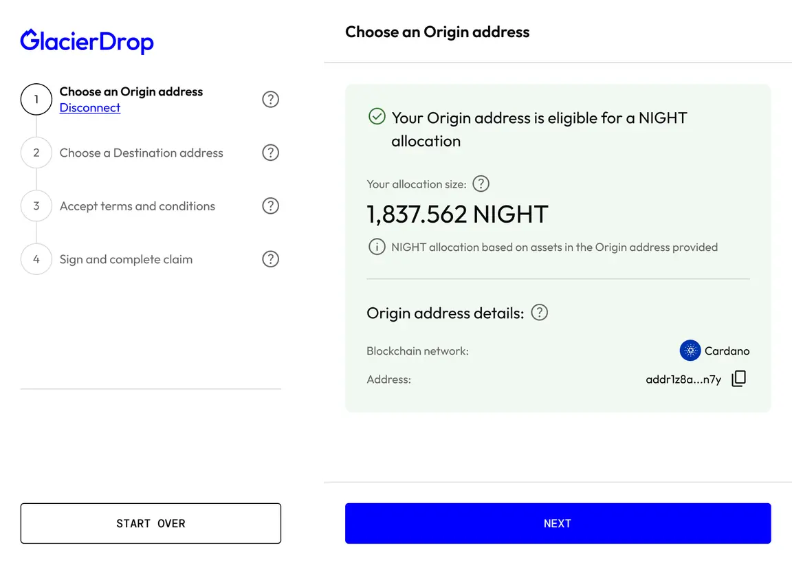Glacier Drop claim screen